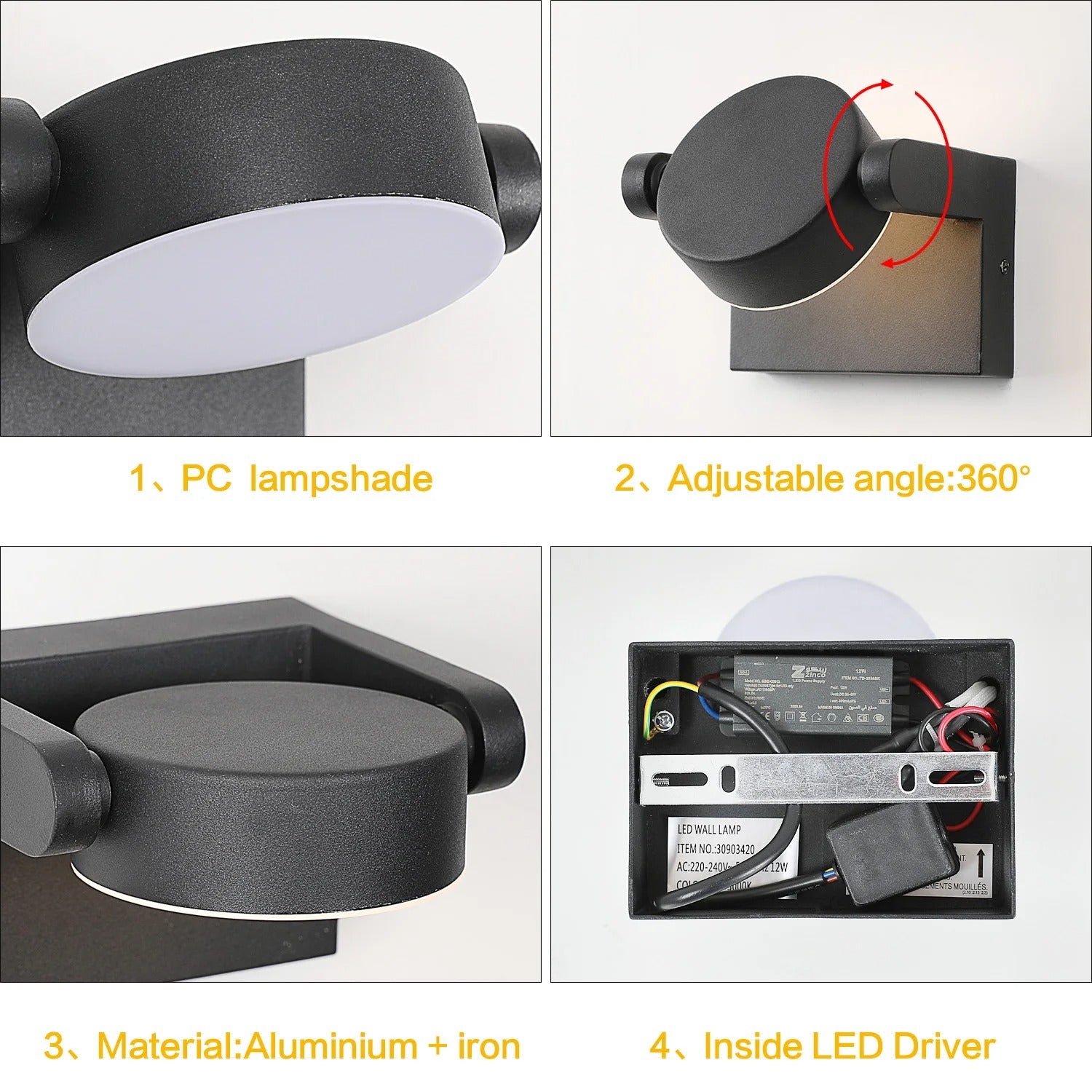 Moderne LED Wandlamp – 20W Binnen en Buiten – Draaibaar LED Paneel – Warm Wit 3000K – Zwart Aluminium – IP65