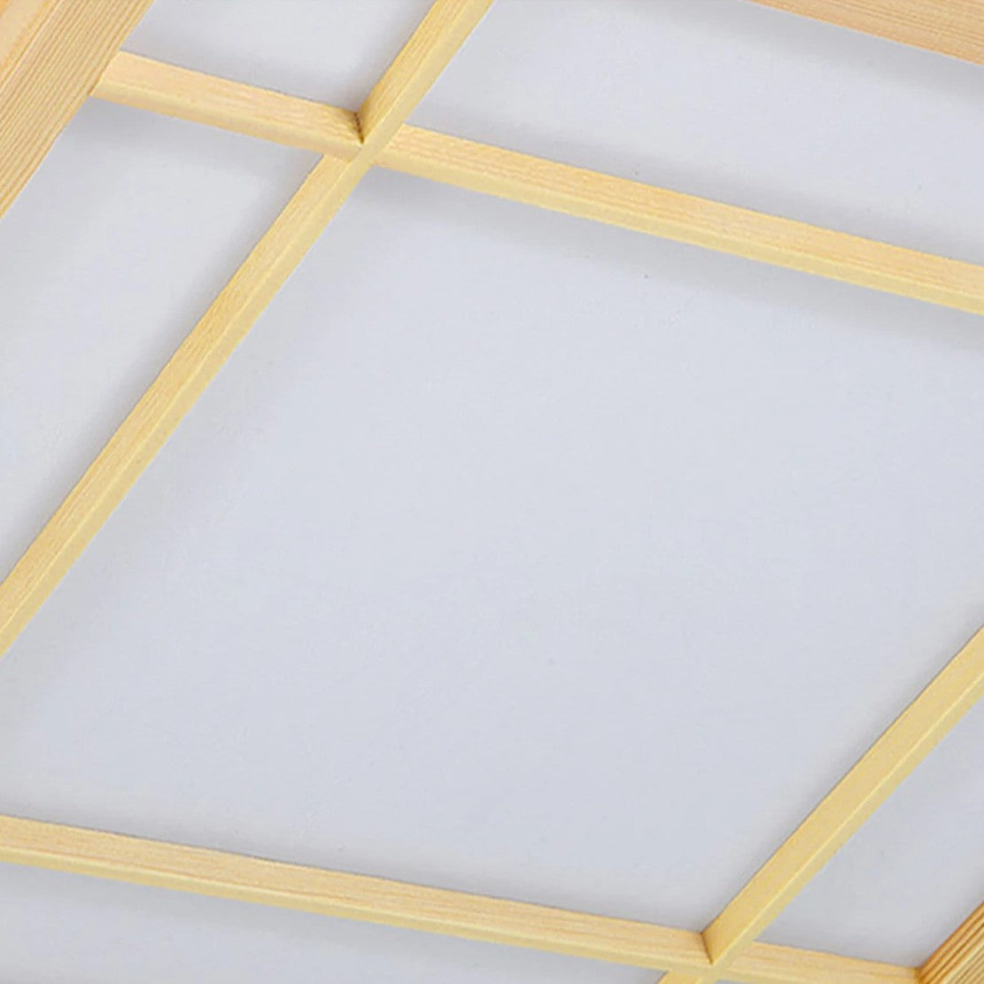 Plafondlamp met Grenenhout en PVC Kap – Vierkant Design – 16W LED Warm Wit 3500K voor Woonkamer, Slaapkamer en Eetkamer