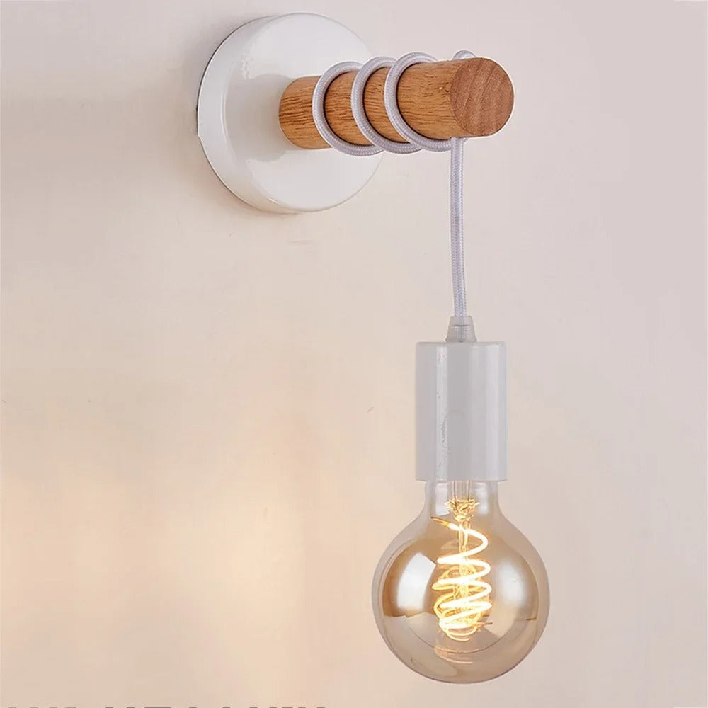 Retro Houten Wandlamp – Vintage Design met E27 Fitting – Sfeervolle Wandverlichting voor Woonkamer en Slaapkamer