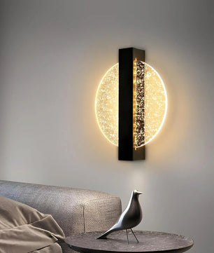 Moderne LED Wandlamp – Rond Zwart met Zilverblad – Acryl Wandverlichting met Warm Licht 3500K voor Woonkamer & Slaapkamer