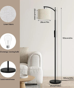 Moderne LED Vloerlamp met Verstelbare Linnen Kap – Staande Lamp met 3 Kleurtemperaturen en Voetschakelaar voor Woonkamer en Slaapkamer