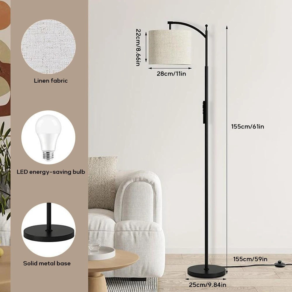 Moderne LED Vloerlamp met Verstelbare Linnen Kap – Staande Lamp met 3 Kleurtemperaturen en Voetschakelaar voor Woonkamer en Slaapkamer