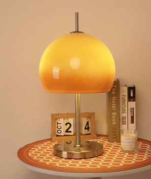 Bauhaus Retro Glazen Tafellamp – Paddenstoel Lamp met Oranje Gradiënt – Decoratieve Sfeerlamp voor Woonkamer en Slaapkamer