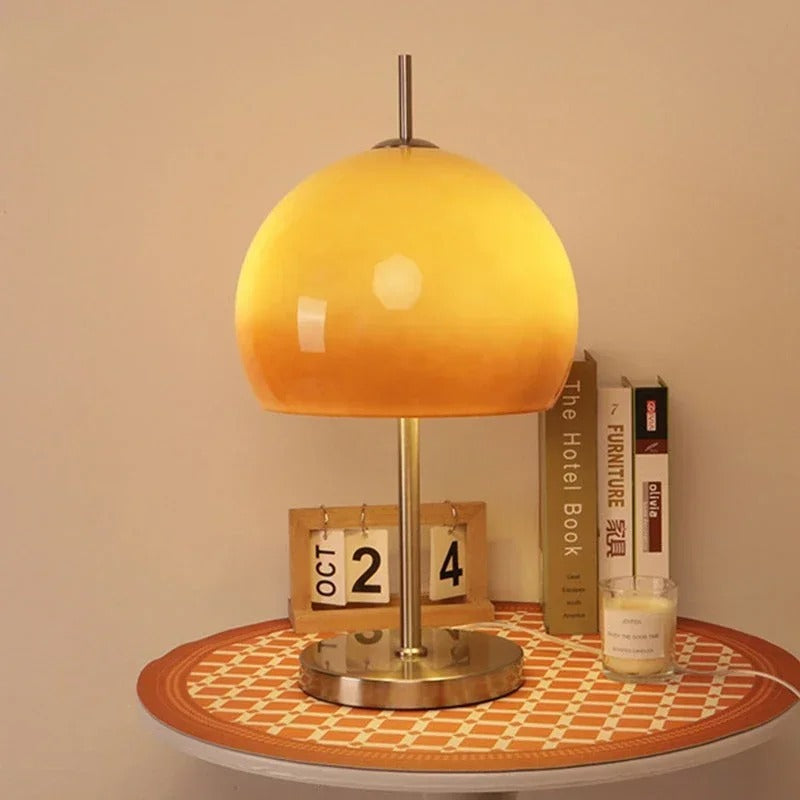 Bauhaus Retro Glazen Tafellamp – Paddenstoel Lamp met Oranje Gradiënt – Decoratieve Sfeerlamp voor Woonkamer en Slaapkamer