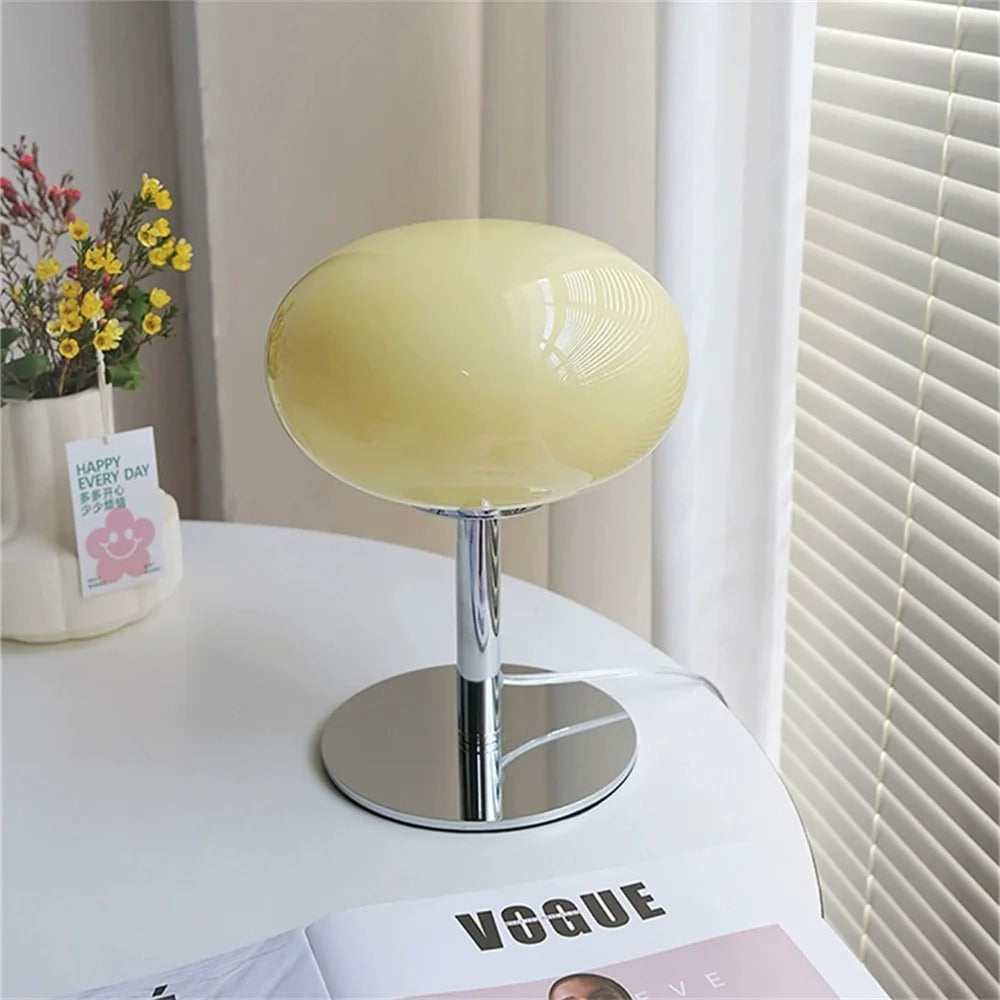 Lollipop Tafellamp – Retro Crème Glazen Tafellamp met Touch Bediening – Dimbaar en Oplaadbaar Omgevingslicht