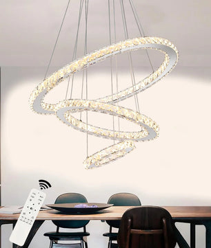 Moderne Kristallen LED Hanglamp – 3 Ringen Ø60+40+20 cm – 60W Dimbaar en In Hoogte Verstelbaar met Afstandsbediening voor Woonkamer en Eetkamer