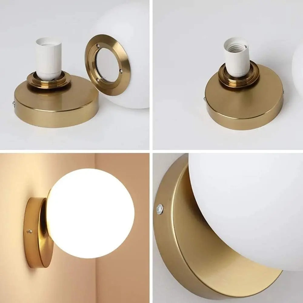 Moderne Wandlamp – E27 Bolvormige Wandverlichting met Glazen Kap 15 cm voor Slaapkamer, Woonkamer en Hal