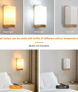 Moderne Houten Wandlamp – Minimalistisch Design met Glazen Kap – E27 Binnenverlichting