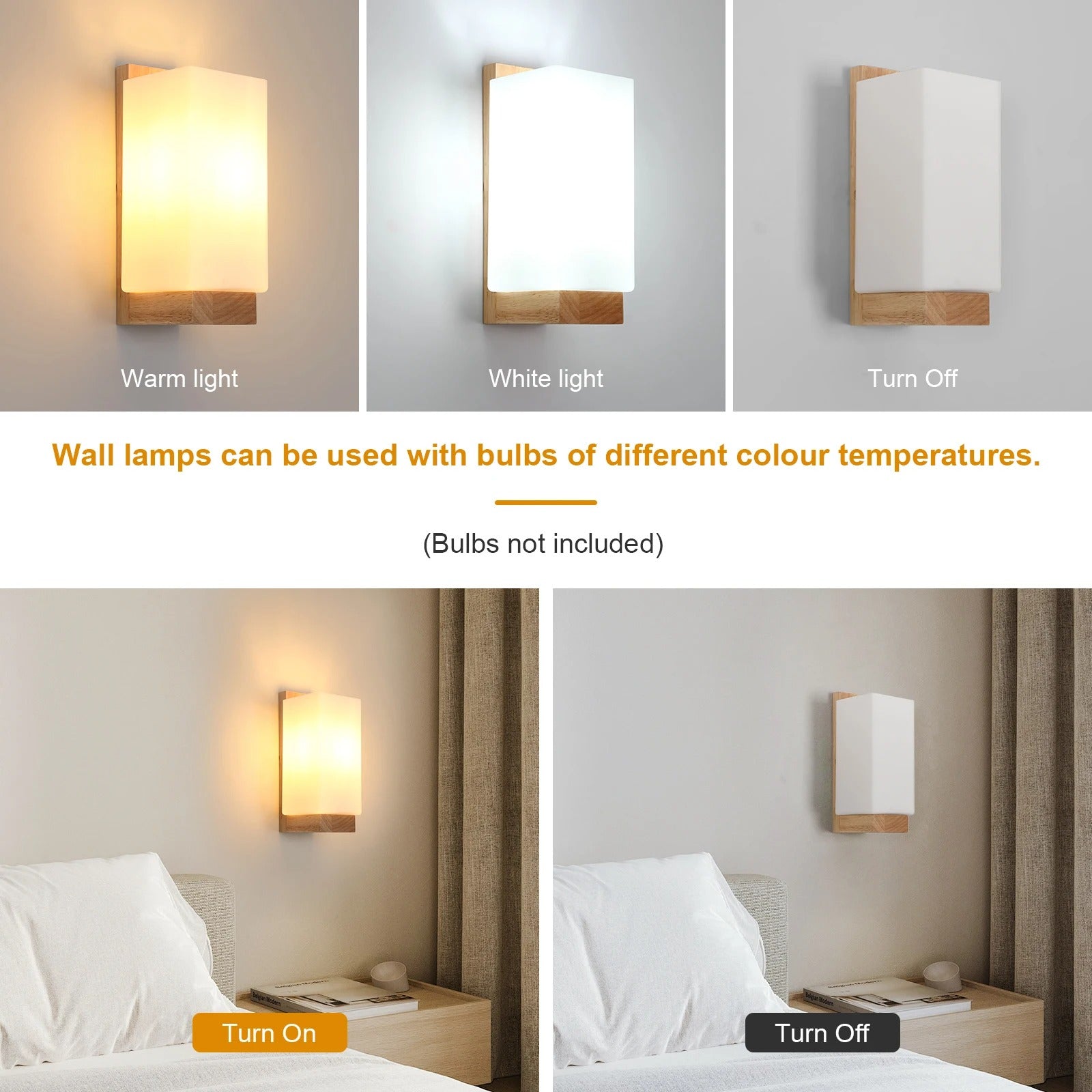 Moderne Houten Wandlamp – Minimalistisch Design met Glazen Kap – E27 Binnenverlichting