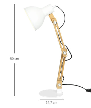 Verstelbare Bureaulamp met Klembasis – Leeslamp met Zwenkarm, Bamboe Design en E27 Fitting