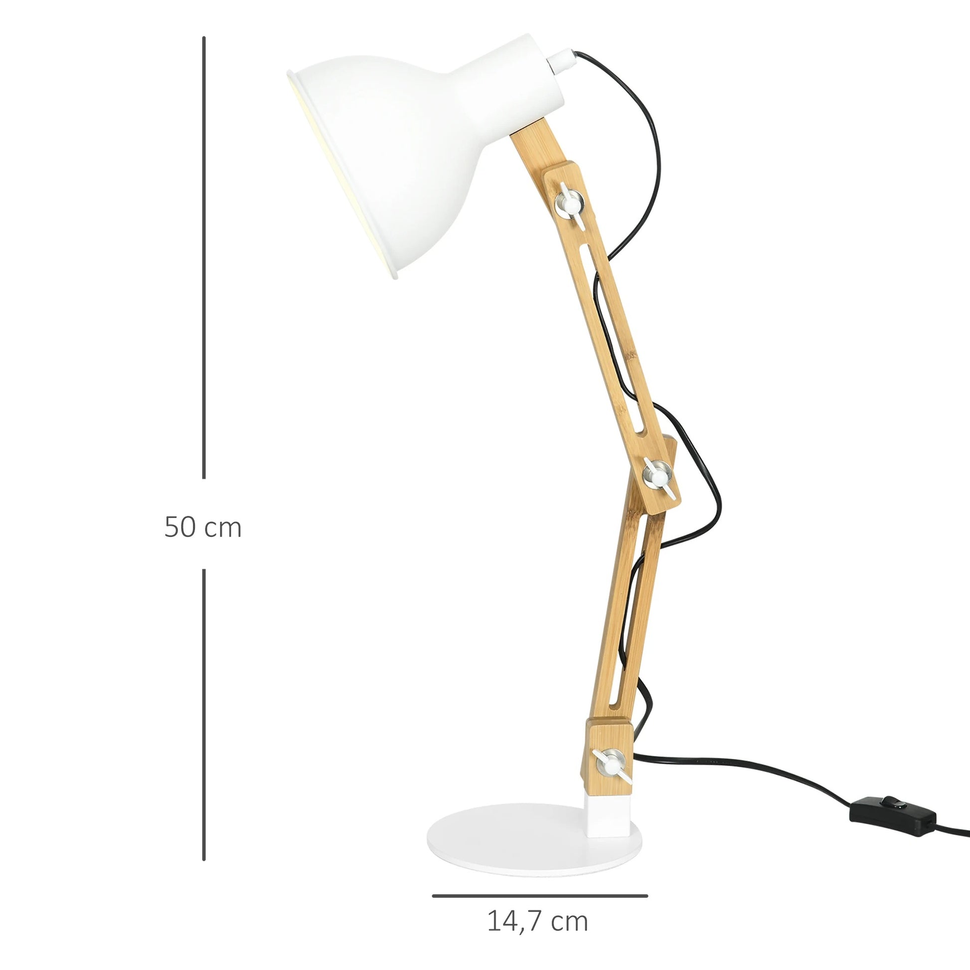 Verstelbare Bureaulamp met Klembasis – Leeslamp met Zwenkarm, Bamboe Design en E27 Fitting