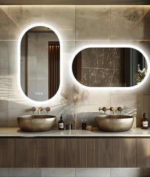 Ovale LED Badkamerspiegel met Touchscreen – Anticondens, Backlight & 3 Kleurstanden – Frameloze Spiegel met Verlichting voor Badkamer