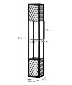 Houten Vloerlamp met Planken – Moderne Staande Lamp met Opbergruimte – E27 Sfeerverlichting voor Woonkamer en Slaapkamer