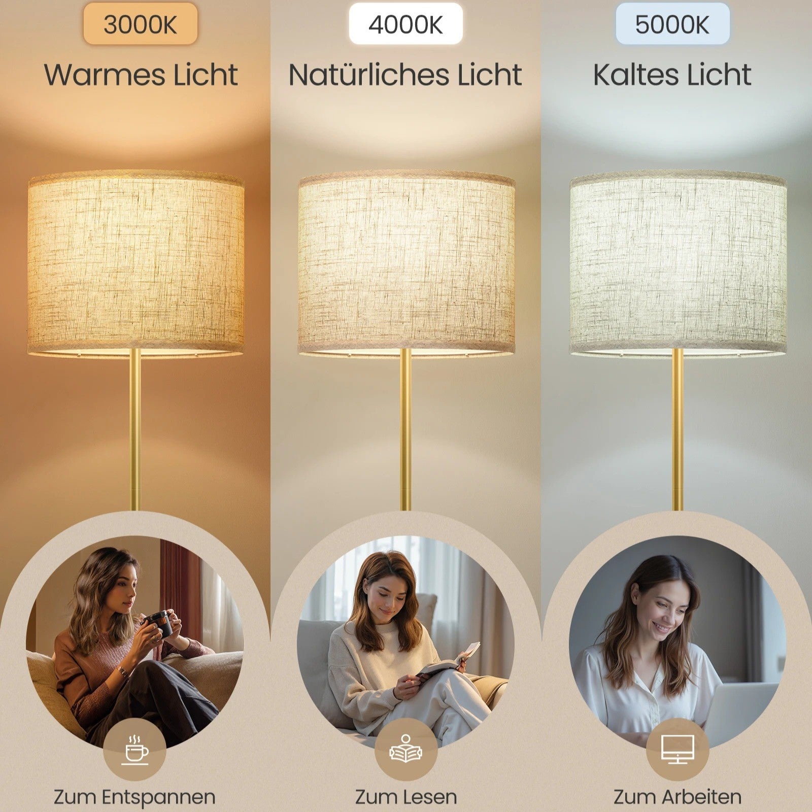 In Hoogte Verstelbare Vloerlamp – Moderne Staande Lamp met Stoffen Kap – LED E27 Inclusief voor Woonkamer en Leeshoek