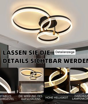 Moderne LED Plafondlamp – 3-Ring Design – 42W Dimbaar 3000K–6500K met Afstandsbediening – Zwarte Design Plafondverlichting voor Woonkamer en Slaapkamer