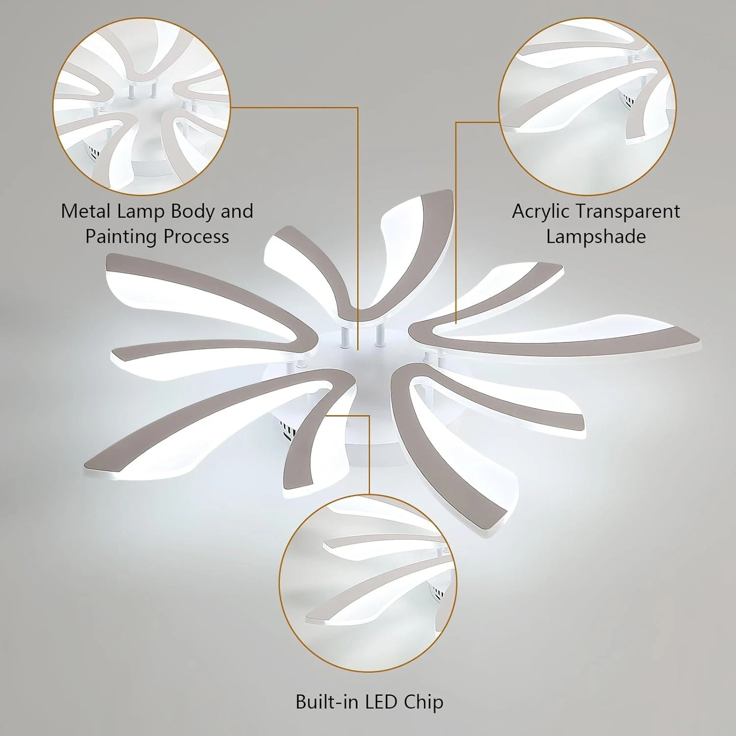 Moderne LED Plafondlamp 50W – V-Vormige 5-Kops Designlamp – Acryl – Neutraal of Koud Wit – 5625 Lumen