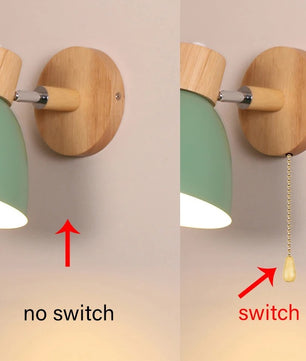 Houten Scandinavische Wandlamp – Moderne E27 Binnenverlichting met Schakelaar en Draaibare Kop