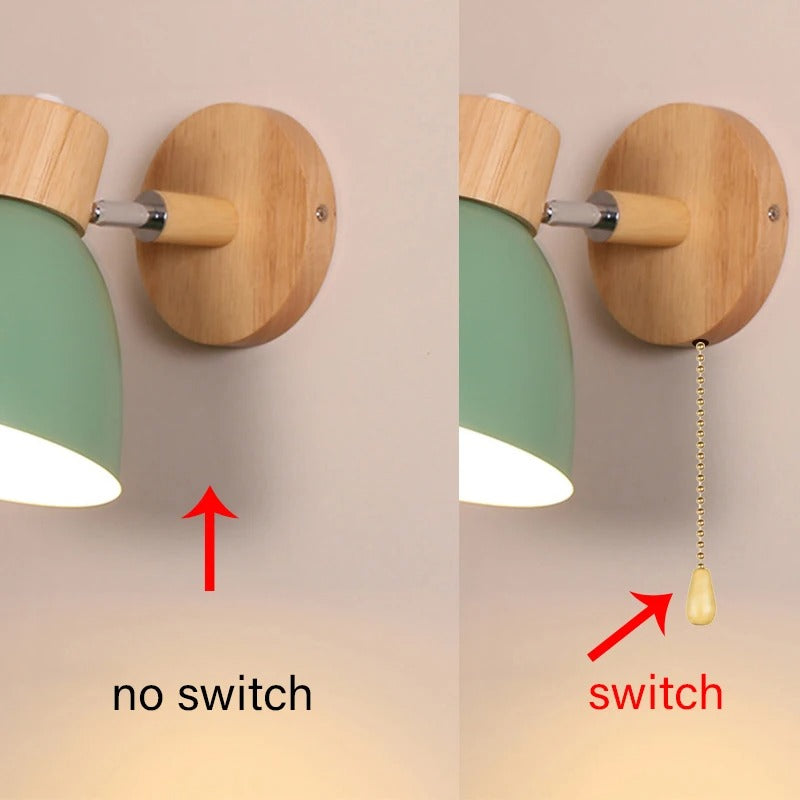 Houten Scandinavische Wandlamp – Moderne E27 Binnenverlichting met Schakelaar en Draaibare Kop