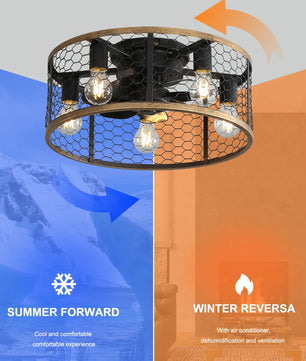 Moderne Plafondventilator met Licht – 20 Inch Zwarte Cage Ventilator met 6 Snelheden, Stille DC-Motor, Omkeerfunctie en Afstandsbediening voor Binnen en Overdekt Buiten