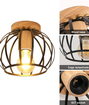 Gouden Plafondlamp – Metalen Semi-Inbouw Mand Kooi Lamp met E27 Fitting voor Hal en Woonkamer