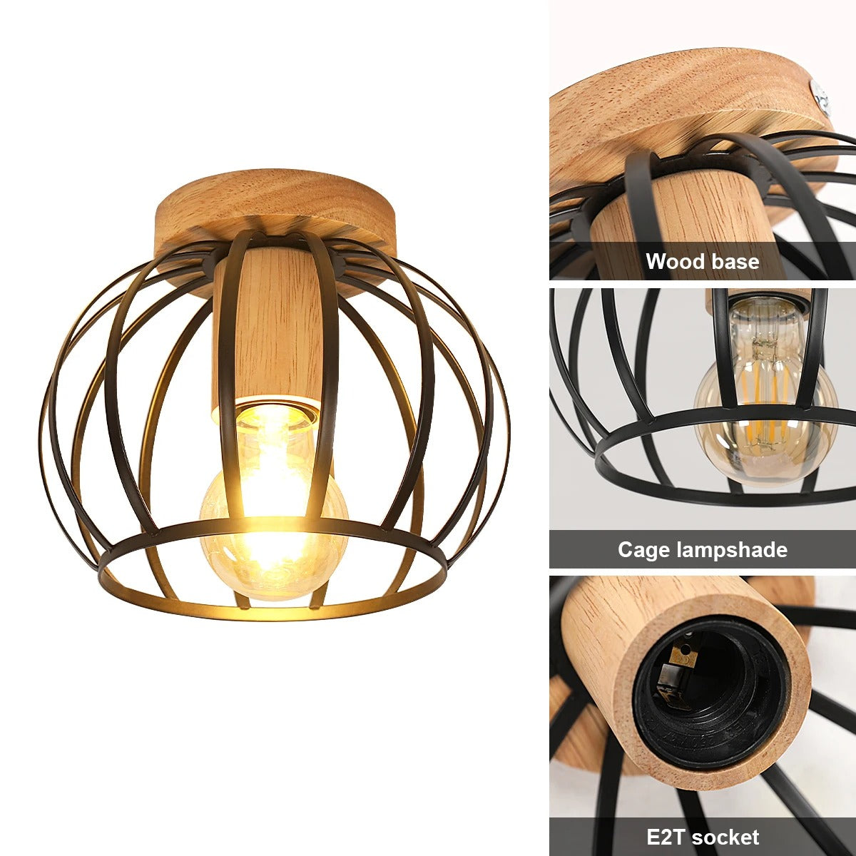 Gouden Plafondlamp – Metalen Semi-Inbouw Mand Kooi Lamp met E27 Fitting voor Hal en Woonkamer