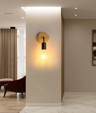 Set van 2 Industriële Wandlampen – Retro Zwart IJzer met Massief Hout – E27 Fitting – Voor Woonkamer, Slaapkamer en Hal