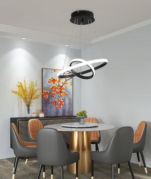 Moderne LED Hanglamp met 2 Ringen – Zwarte Plafondlamp 32W met Helder Wit Licht (6500K)