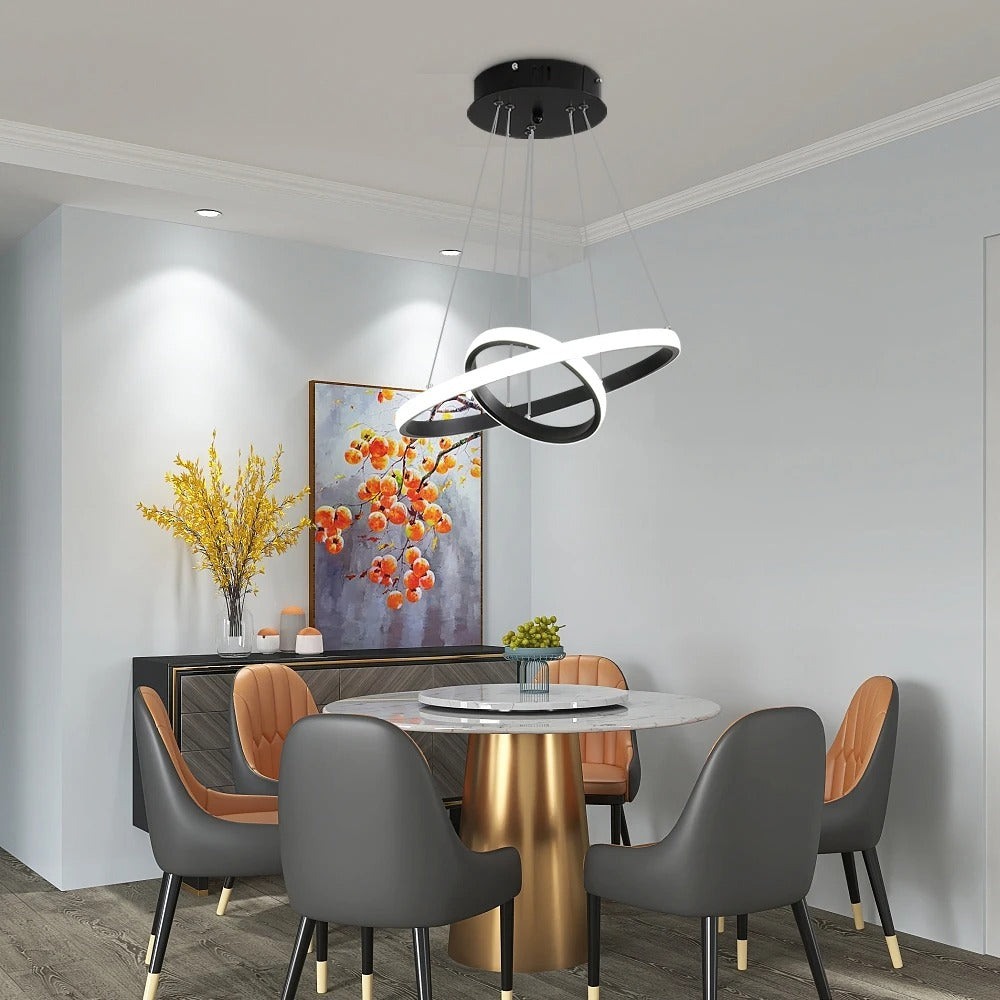 Moderne LED Hanglamp met 2 Ringen – Zwarte Plafondlamp 32W met Helder Wit Licht (6500K)
