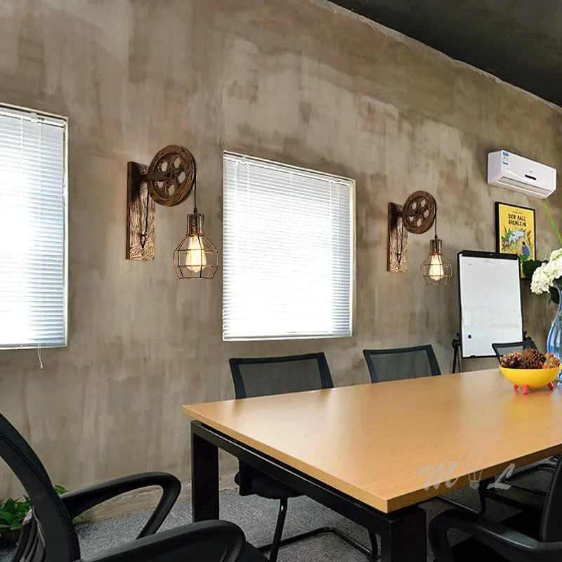 Vintage Industriële Wandlamp – Retro Katrol Wandverlichting van Metaal – LED Wandlamp voor Woonkamer en Slaapkamer