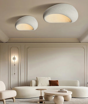 Nordic Wabi-Sabi LED Plafondlamp – Minimalistische Ronde Plafondverlichting van Hars