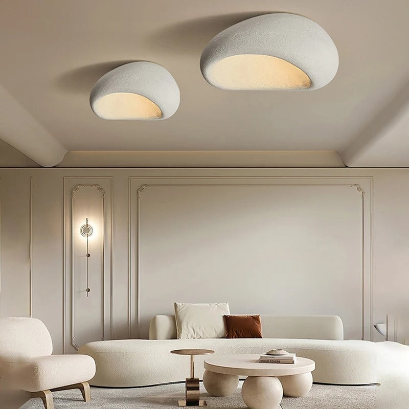 Nordic Wabi-Sabi LED Plafondlamp – Minimalistische Ronde Plafondverlichting van Hars