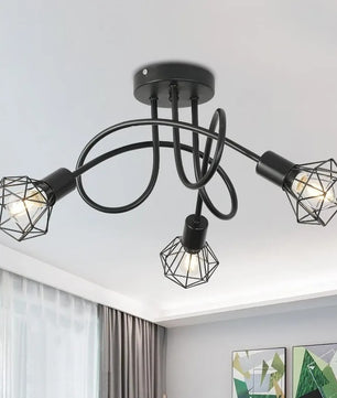 Industriële 3-Lichts Plafondlamp – Zwart Aluminium Kooi Ontwerp – E27 Fittingen – Moderne Plafondverlichting voor Keuken, Woonkamer en Hal