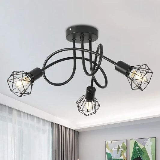 Industriële 3-Lichts Plafondlamp – Zwart Aluminium Kooi Ontwerp – E27 Fittingen – Moderne Plafondverlichting voor Keuken, Woonkamer en Hal