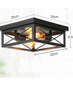 Retro Industriële Plafondlamp Zwart – Metalen Opbouwlamp met 2× E27 Fittingen voor Keuken en Eetkamer