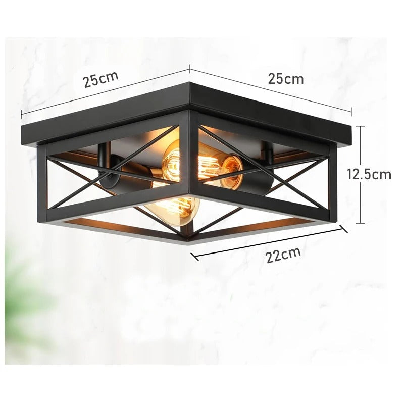 Retro Industriële Plafondlamp Zwart – Metalen Opbouwlamp met 2× E27 Fittingen voor Keuken en Eetkamer