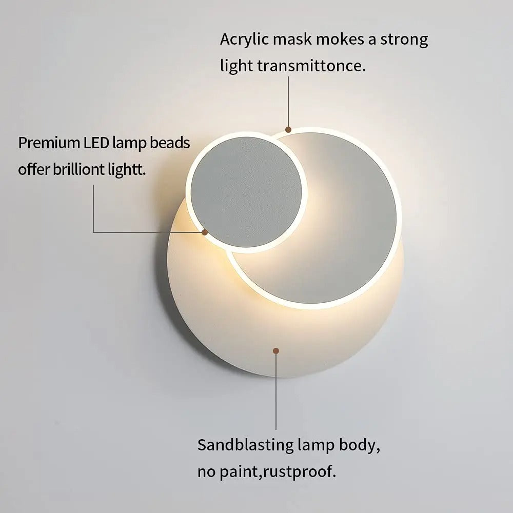 Moderne LED Wandlamp 15W – 3-in-1 Eclipse Design – 350° Draaibaar – Warm Wit Binnenverlichting
