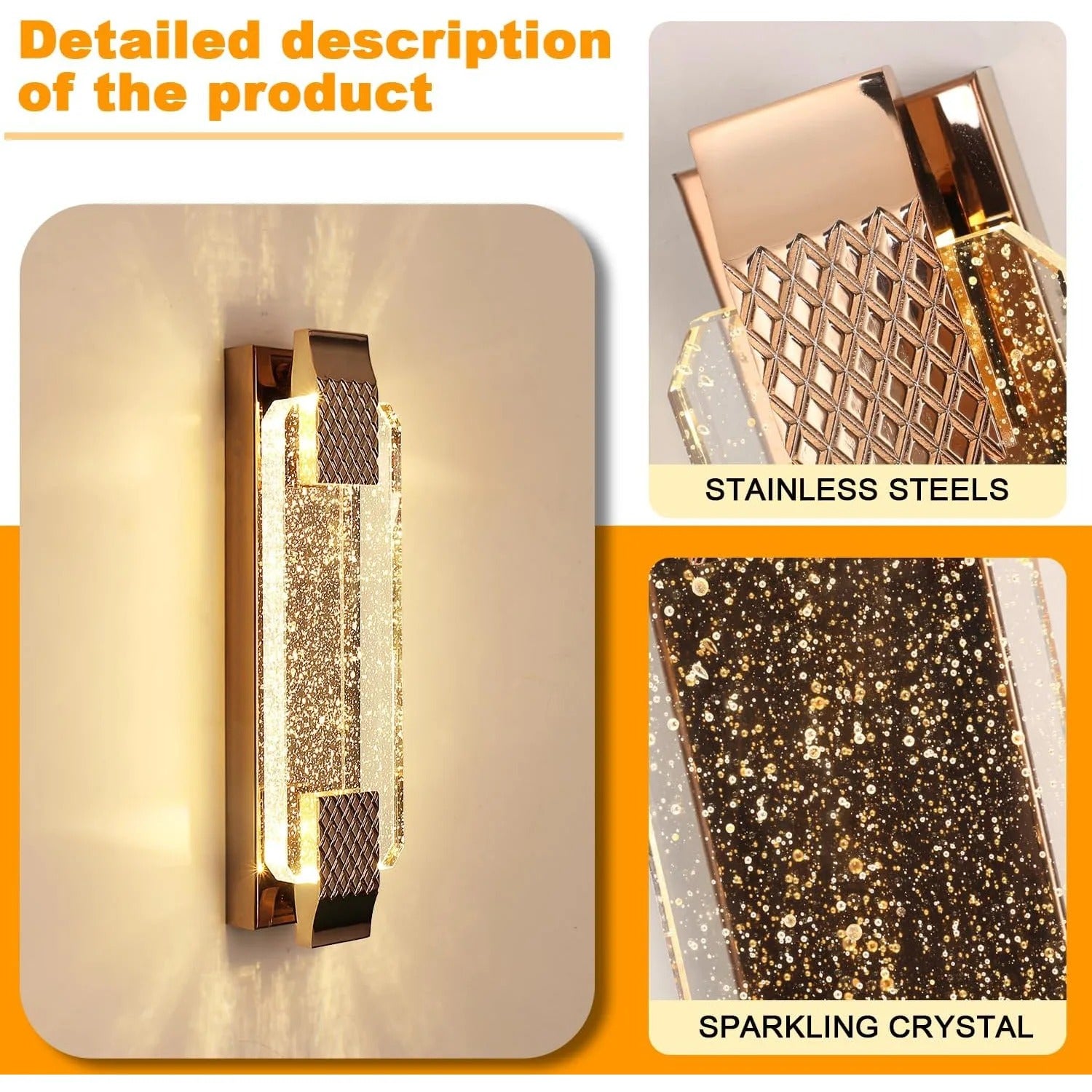 Moderne LED Wandlamp 38 cm – Gouden Wandverlichting met Kristallen Kap – 12W Warm Wit Licht 3000K voor Woonkamer, Hal & Slaapkamer