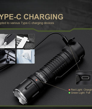 Krachtige Tactische LED Zaklamp 5200 Lumen – USB-C Oplaadbaar, IP68 Waterdicht & 21700 Batterij – Compact Aluminium Outdoor Zaklamp