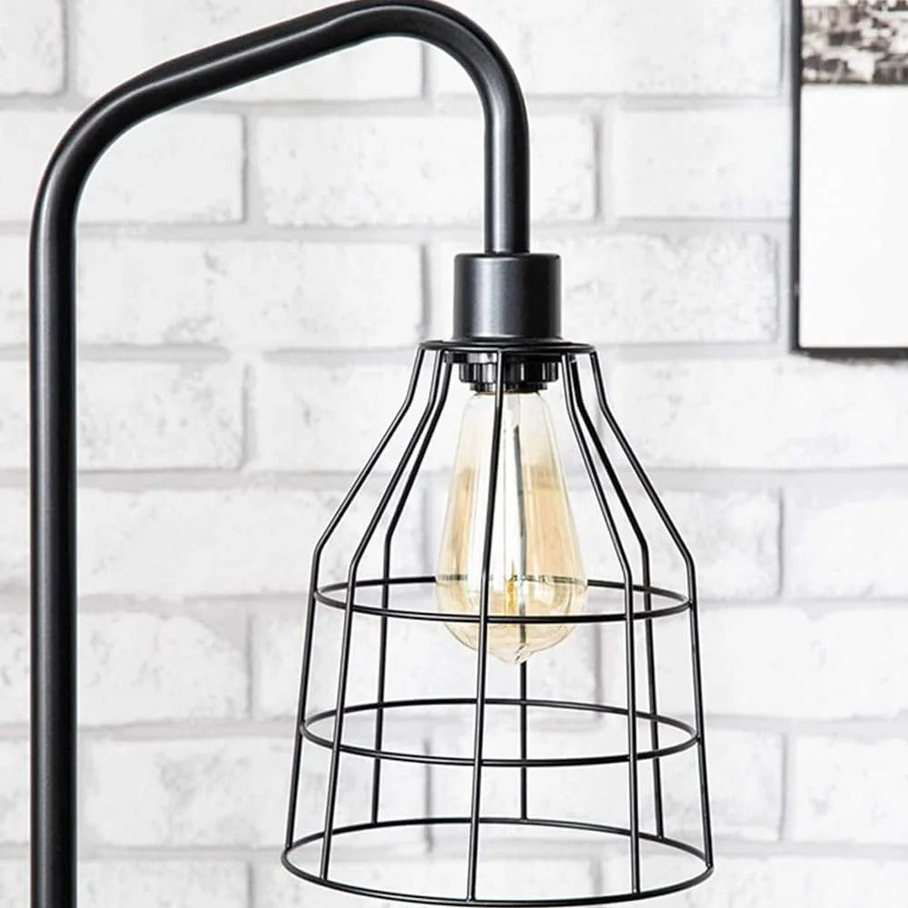 Industriële Vloerlamp Zwart Metaal – Staande Lamp met Druppelvormige Kooikap – E27 Industriële Sfeerverlichting voor Woonkamer en Slaapkamer