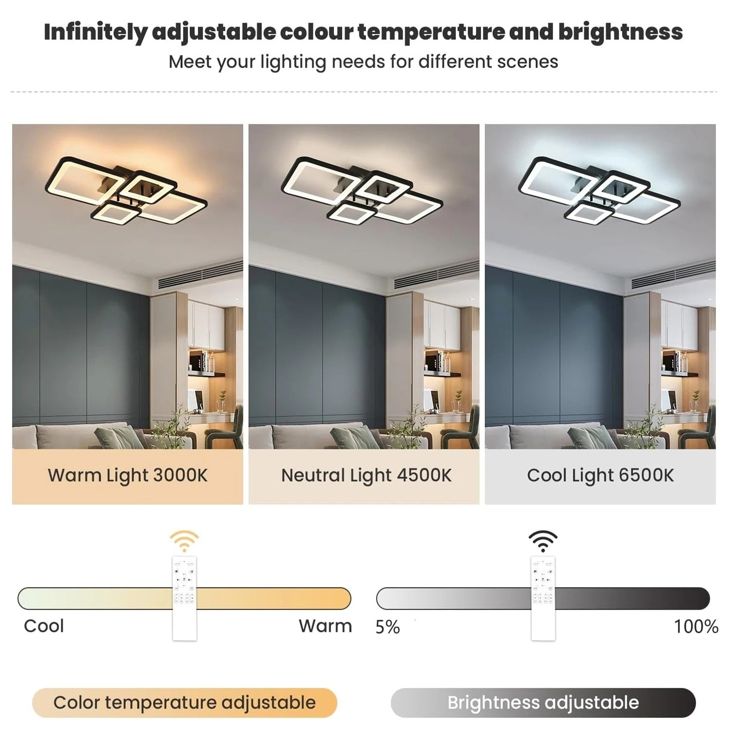 Moderne LED Plafondlamp – 54W Dimbaar Rechthoekig Design – Met Afstandsbediening en Instelbare Lichtkleur voor Woonkamer, Keuken en Slaapkamer