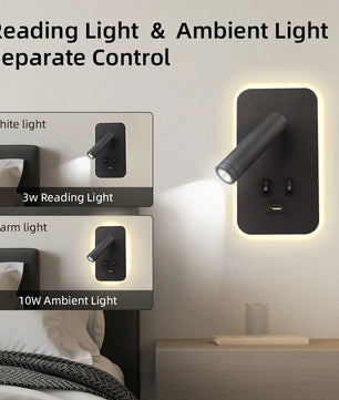 Nachtkastje Wandlamp met USB – 3-in-1 LED Leeslamp en Wandverlichting met Draaibare Spot
