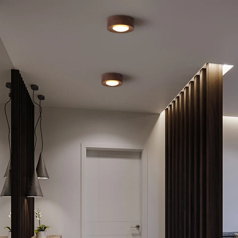 LED Plafondlamp van Hout – Moderne Opbouwlamp met Walnoot en Es Accenten – Minimalistische LED Binnenverlichting voor Woonkamer en Gang