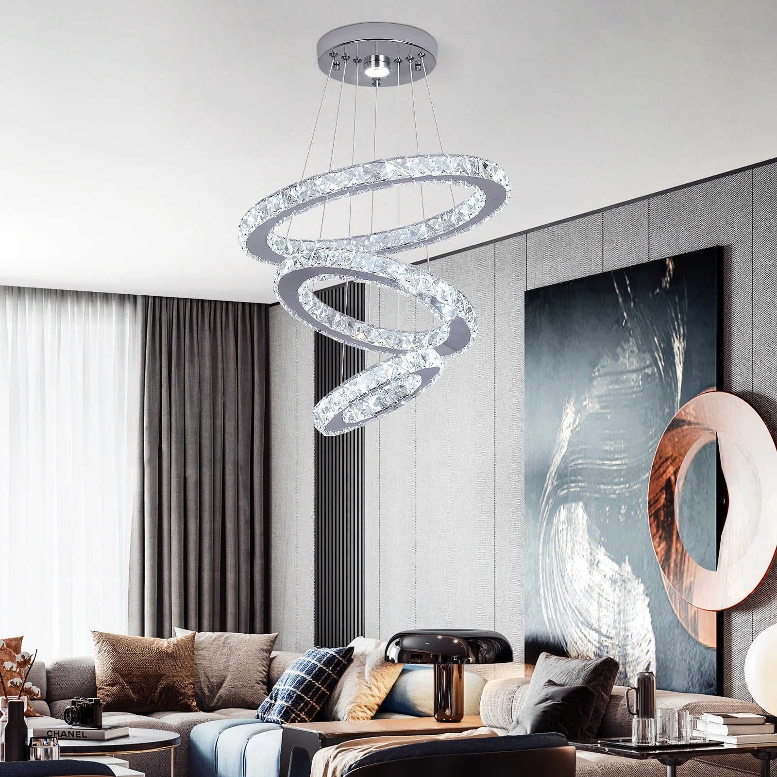 Luxe Kristallen LED Hanglamp – Moderne Kroonluchter van Kristal en RVS met Afstandsbediening – Instelbare Lichtkleur voor Woonkamer en Eetkamer