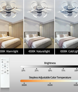 Nordic Smart Plafondventilator met LED – Scandinavisch Geometrisch Design met APP en Afstandsbediening, 6 Snelheden en Stille DC-Motor voor Woonkamer en Slaapkamer