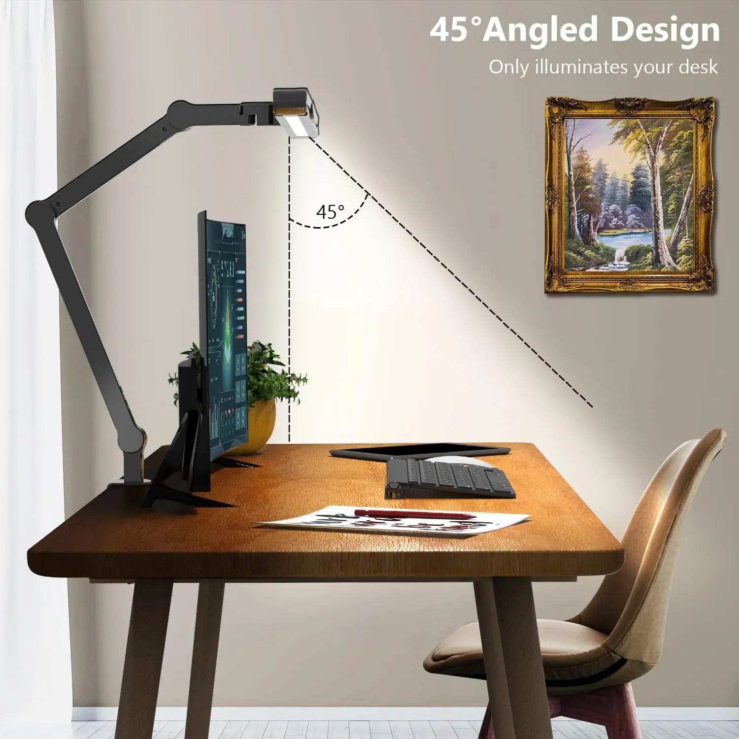 LED Bureaulamp met Klem – 24W Architect Tafellamp met 7 Gewrichten – Automatisch Dimmen, Asymmetrisch Licht en CRI>90