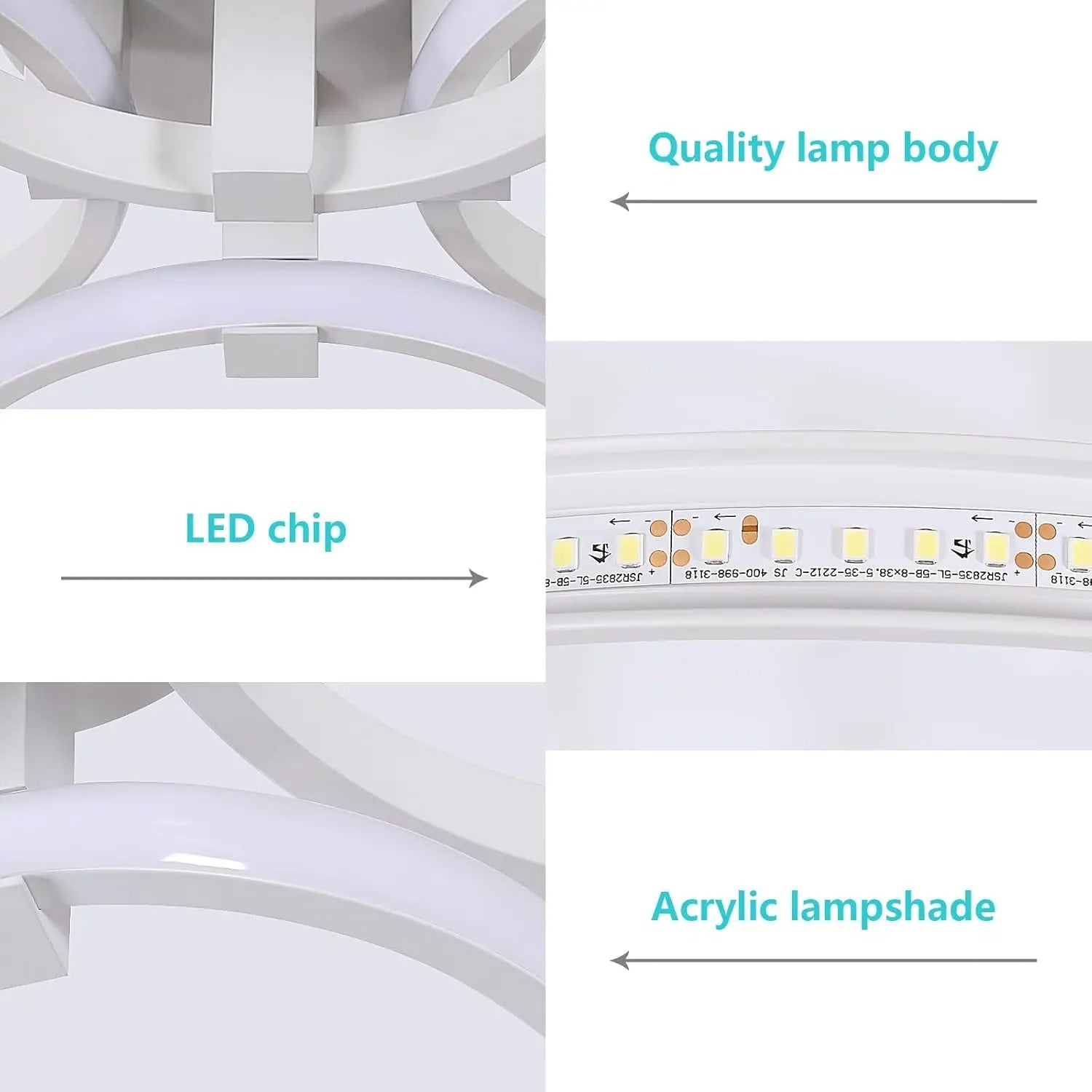 Moderne LED Plafondlamp 48W – Ronde Designlamp met Vier Ringen – Acryl en Metaal – 6500K Koelwit – 5400 Lumen