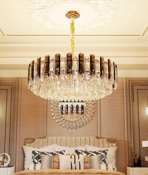 Ronde Kristallen Kroonluchter 80 cm – Luxe Plafondlamp met 15× E14 Fittingen voor Grote Ruimtes