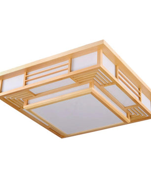 Vierkante LED Plafondlamp Japanse Stijl 45×45 cm – Houtlook en Wit – Driekleurig Licht 3000K/4500K/6400K – Met Afstandsbediening