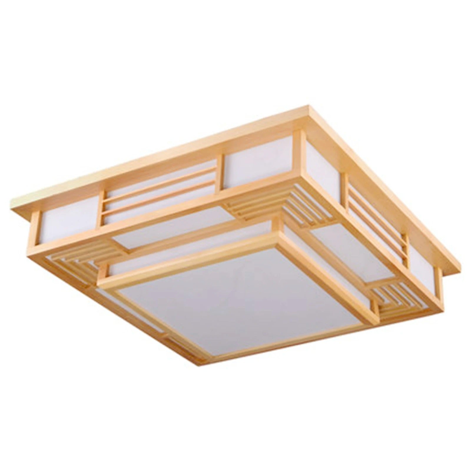 Vierkante LED Plafondlamp Japanse Stijl 45×45 cm – Houtlook en Wit – Driekleurig Licht 3000K/4500K/6400K – Met Afstandsbediening