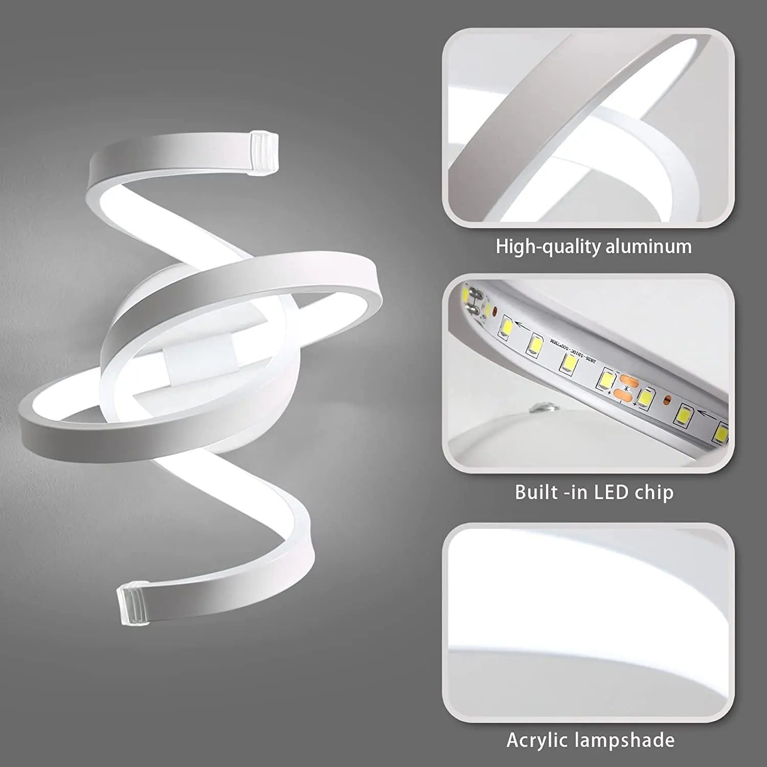 Moderne LED Spiraal Wandlamp – Aluminium en Acryl, 20W 2200LM voor Woonkamer en Slaapkamer